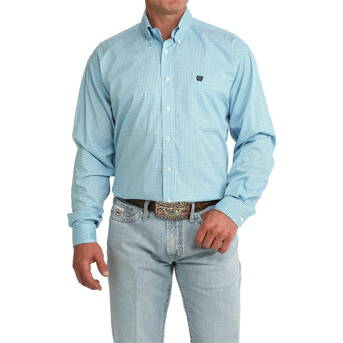 Men's Blue Plaid Print Long Sleeve Shirt