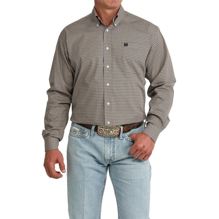 Men's Khaki Print Long Sleeve Shirt