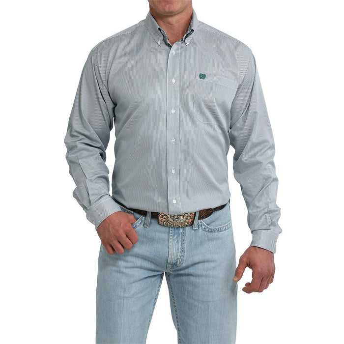 Men's Green Striped Long Sleeve Shirt