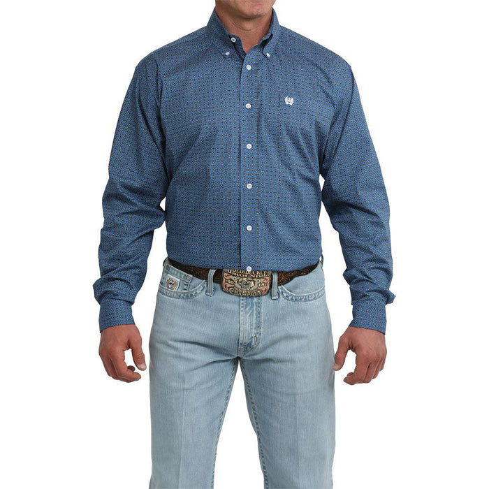 Men's Royal Blue Printed Long Sleeve Shirt