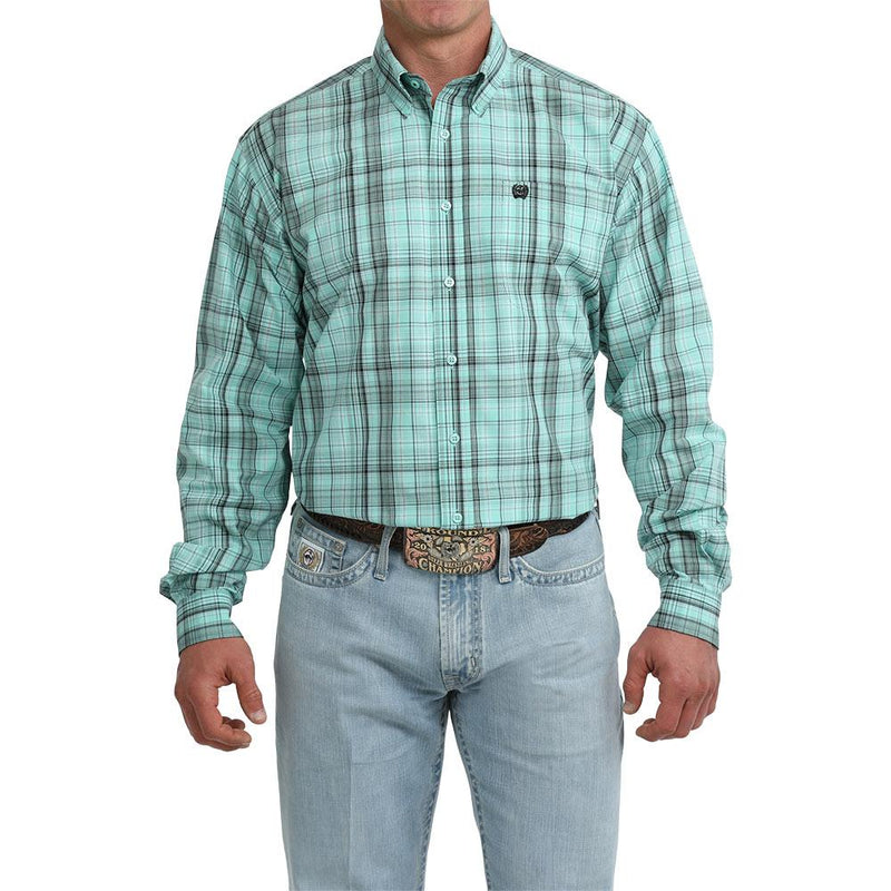 Men's Turquoise Plaid Long Sleeve Shirt