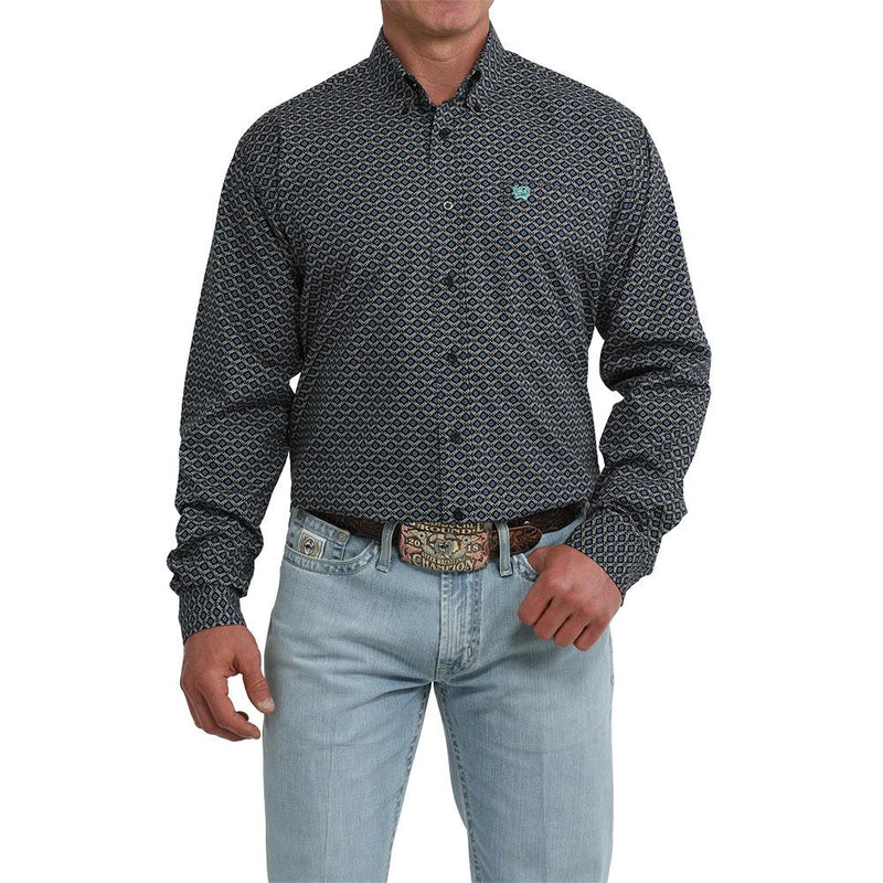 Men's Black Printed Long Sleeve Shirt