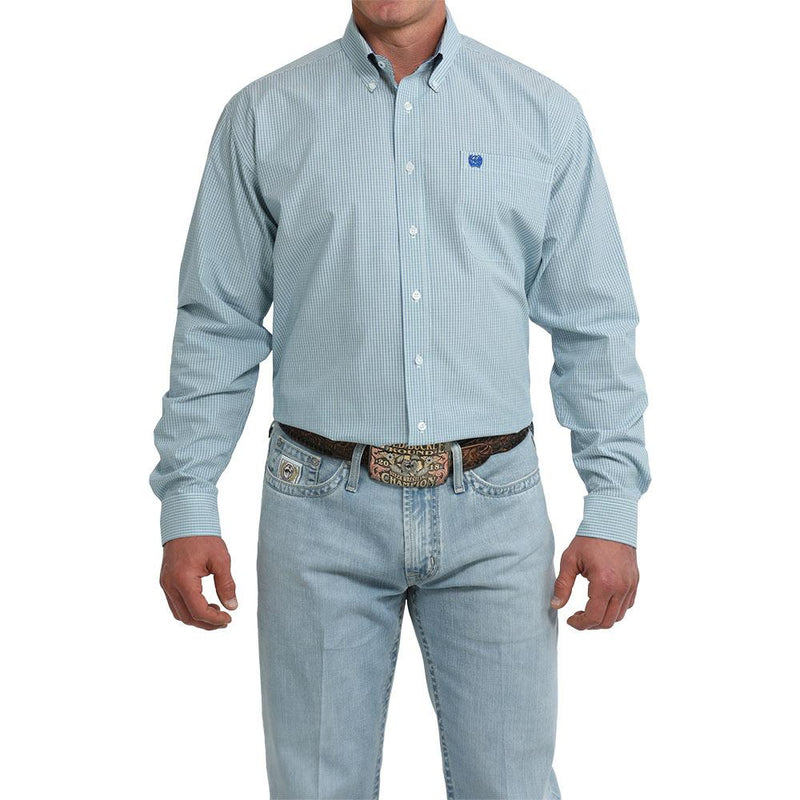 Men's White Plaid Print Long Sleeve Shirt