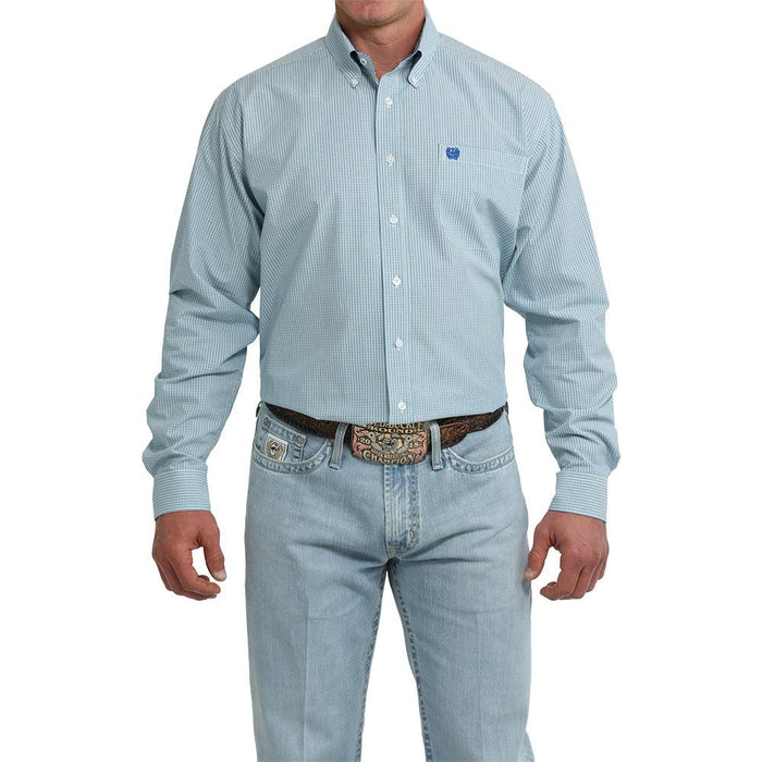 Men's White Plaid Print Long Sleeve Shirt