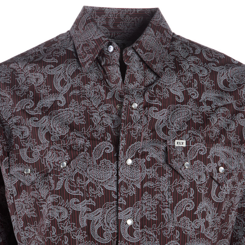 Ely Cattleman Mens Burgundy Paisley Print Shirt