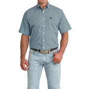 Men's Blue Check Print Short Sleeve Shirt