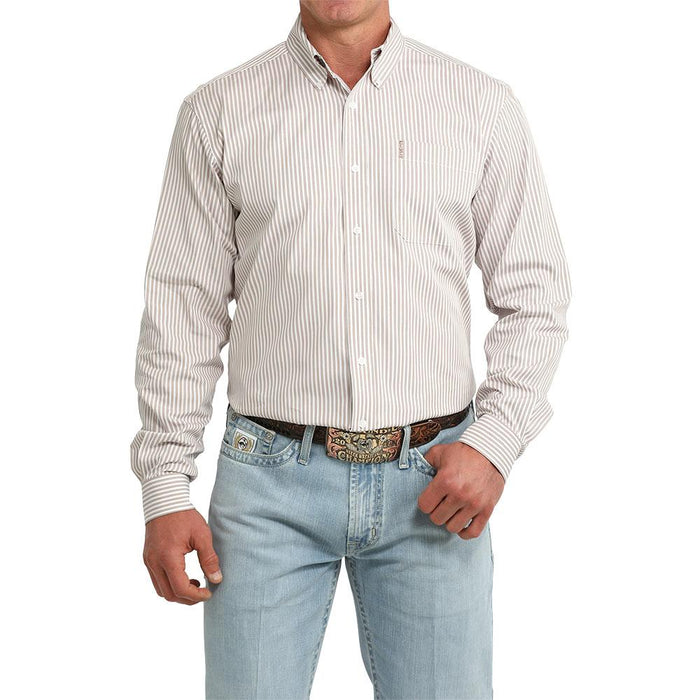 Men's White Stripe Modern Fit Long Sleeve Shirt