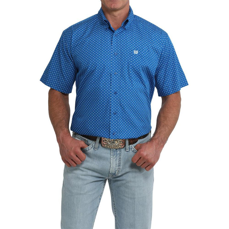 Cinch Men's Royal Blue Print Short Sleeve Shirt, XL