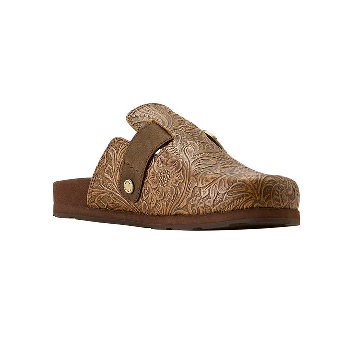 Women's Country Mule Brown Floral Embossed Casual