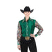Women's Green Taffeta with Sheer Floral Sleeves Show Top