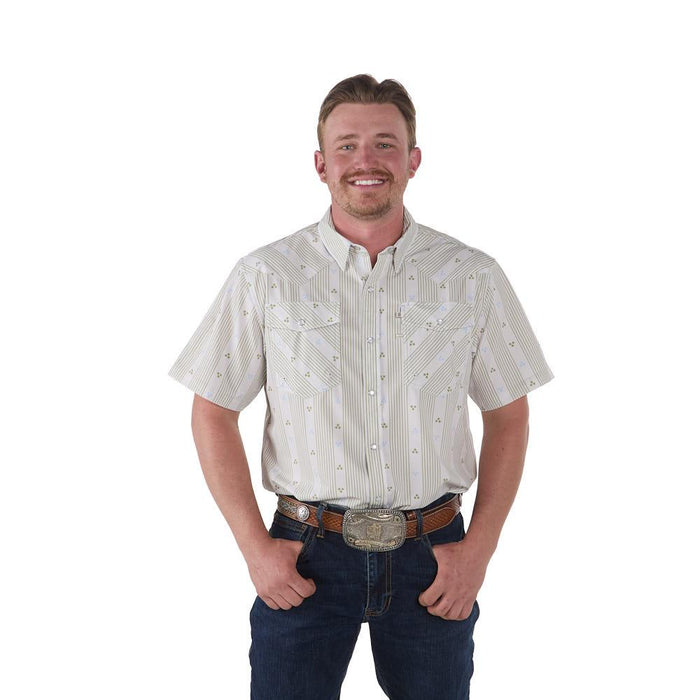 Men's Green Wallpaper Short Sleeve Snap Shirt