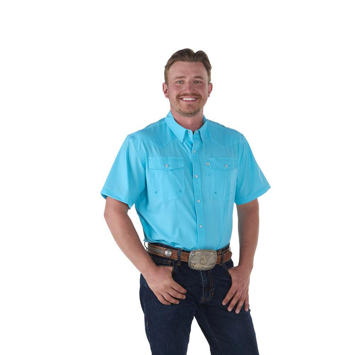 Men's Baby Blue Outdoor Performance Short Sleeve Snap Shirt