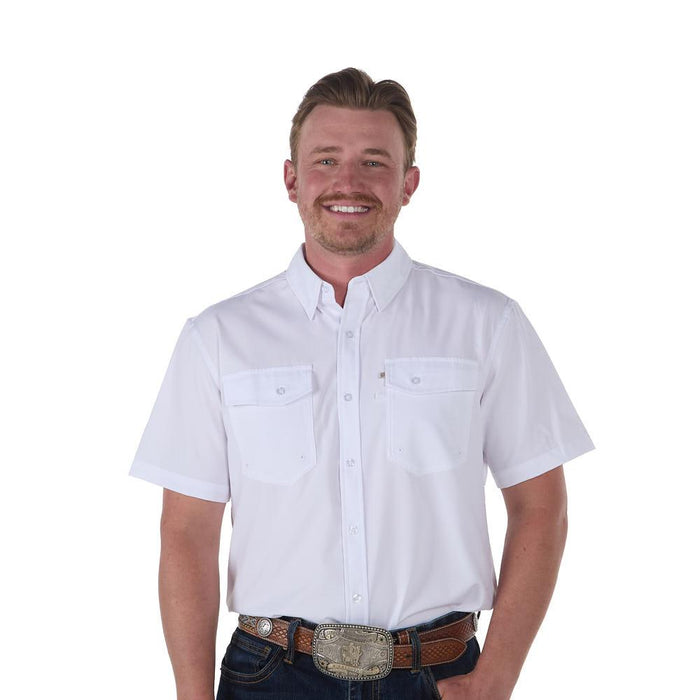 Men's White Waffle Short Sleeve Snap Shirt