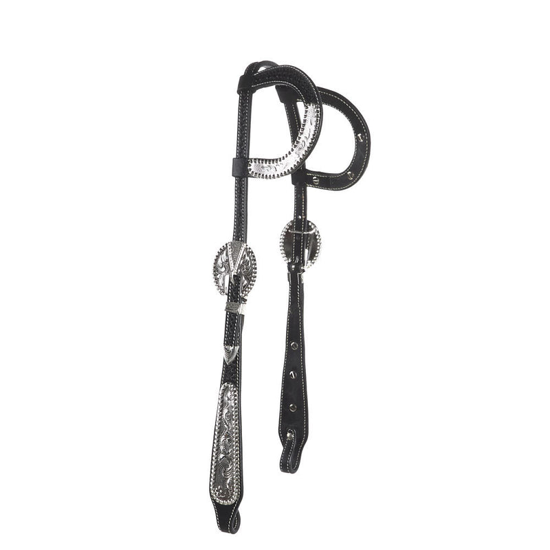 Double Ear Black Basket Tooled Show Wide Cheek Headstall
