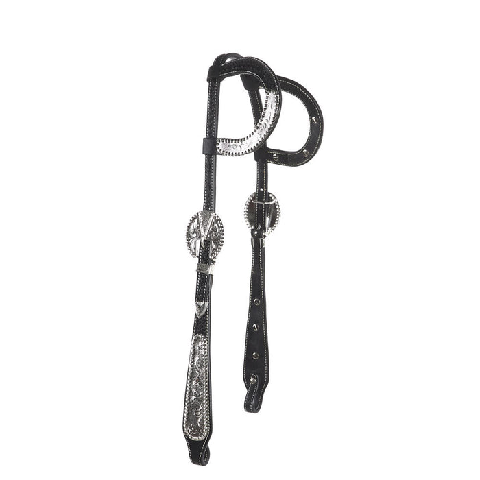 Double Ear Black Basket Tooled Show Wide Cheek Headstall