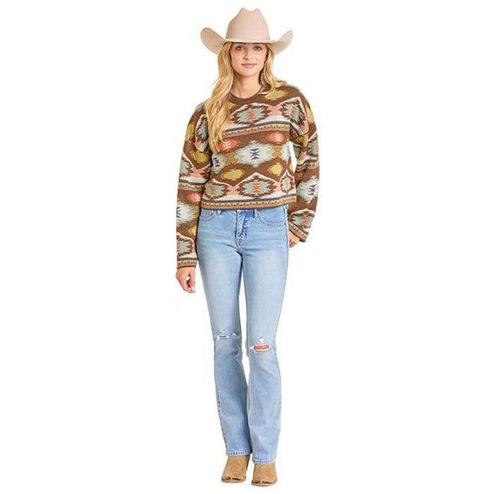 Womens Brown Aztec Sweater