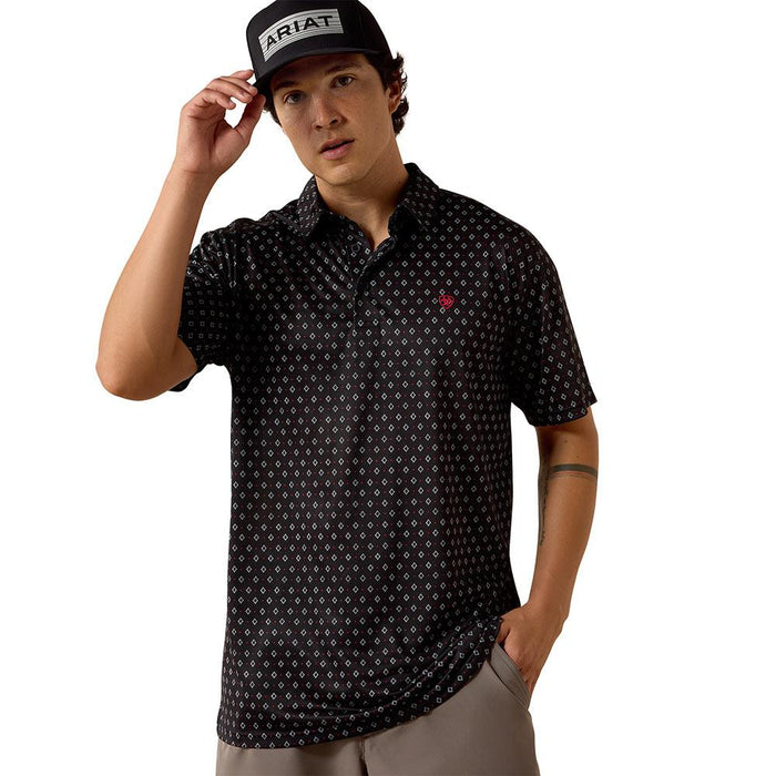 Men's Black Print Polo