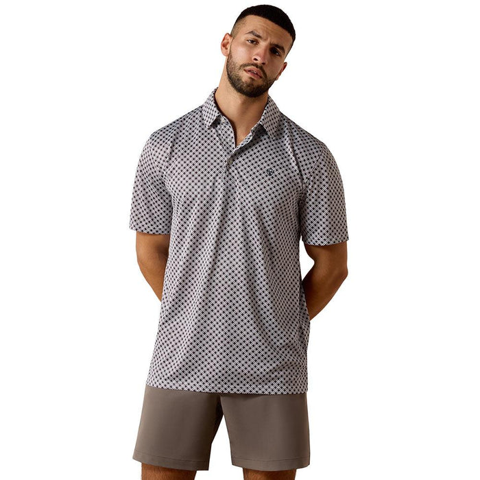 Men's White Geo Print Polo