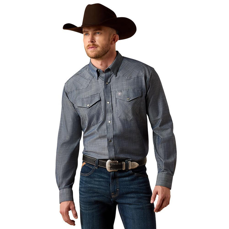 Men's Chambray Blue Wrinkle Free Slub Shirt