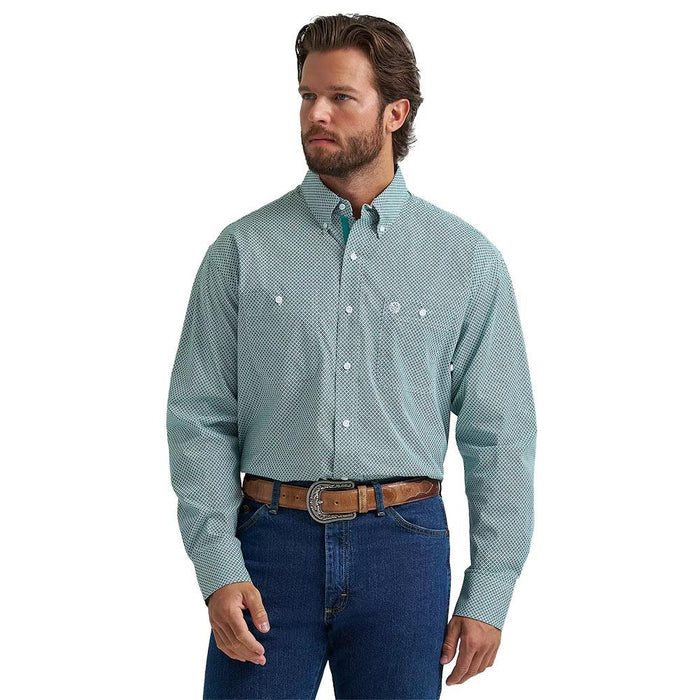 Men's George Strait Long Sleeve Teal Print Shirt