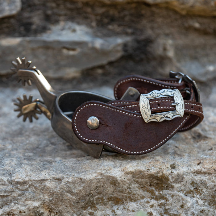 Chocolate Roughout Prescott Buckle Cowboy Spur Straps