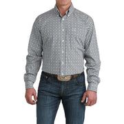 Men's White with Navy Square Print Shirt