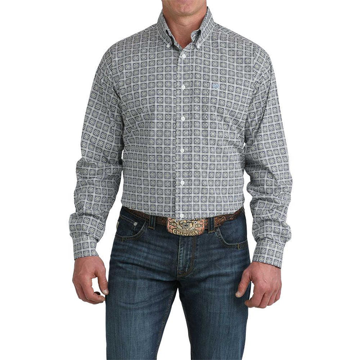 Men's White with Navy Square Print Shirt