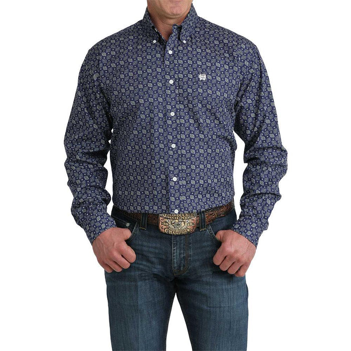 Men's Royal Geo Print Long Sleeve Shirt