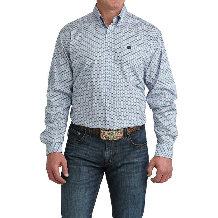 Men's Long Sleeve Light Blue Print Shirt
