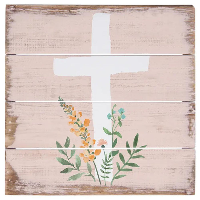 Pink Floral Cross 6in