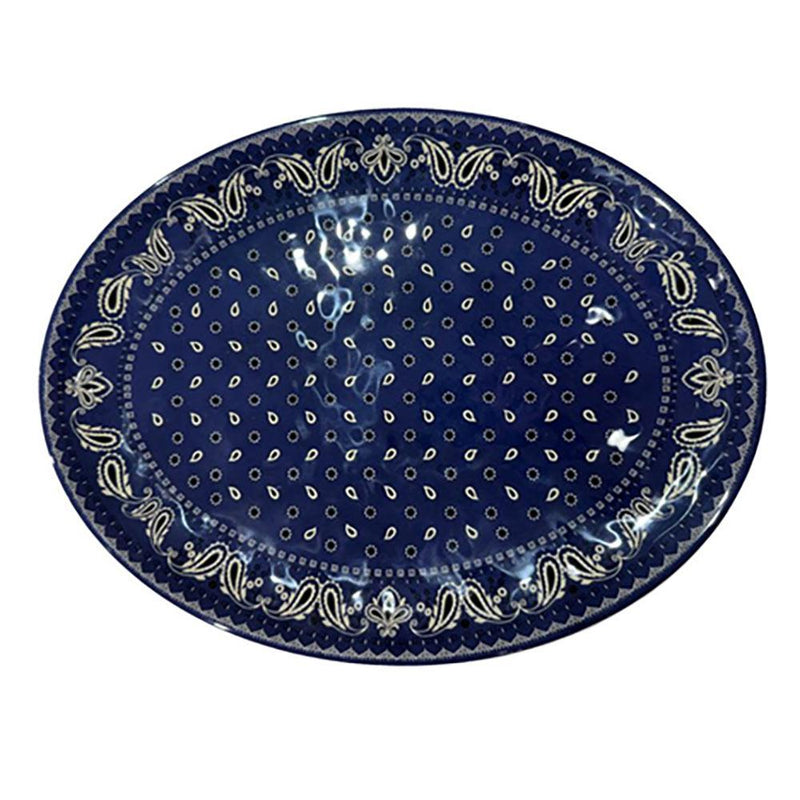 Patchwork Bandana Melamine Serving Platter Indigo Bandana Paisley Rim