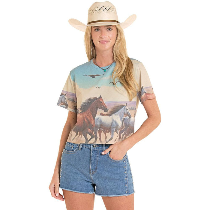 Women's Powder Blue Horse Scene Tee Shirt