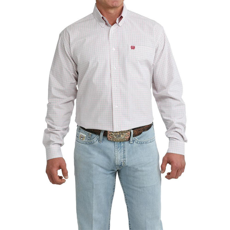 Men's White Plaid Long Sleeve Shirt