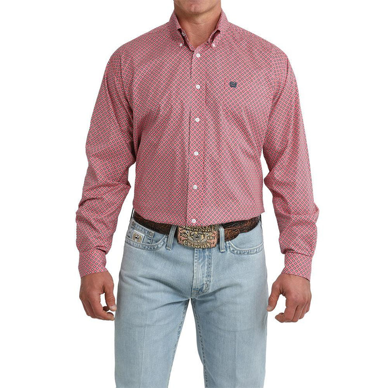 Men's Pink Printed Long Sleeve Shirt