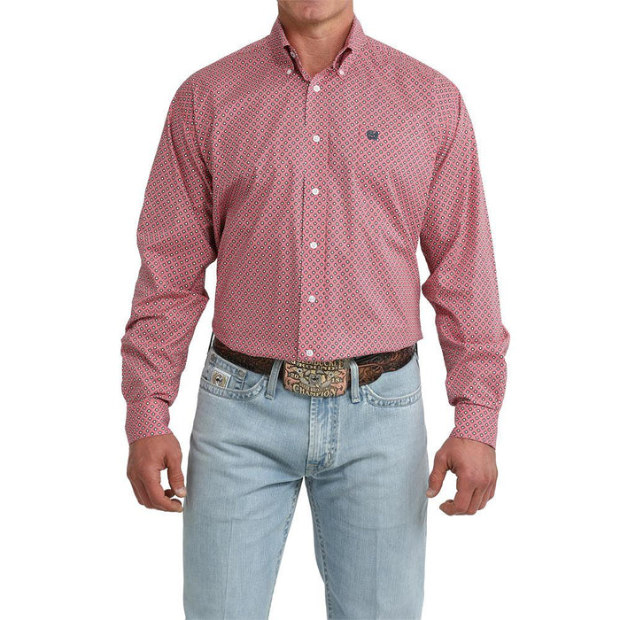 Men's Pink Printed Long Sleeve Shirt
