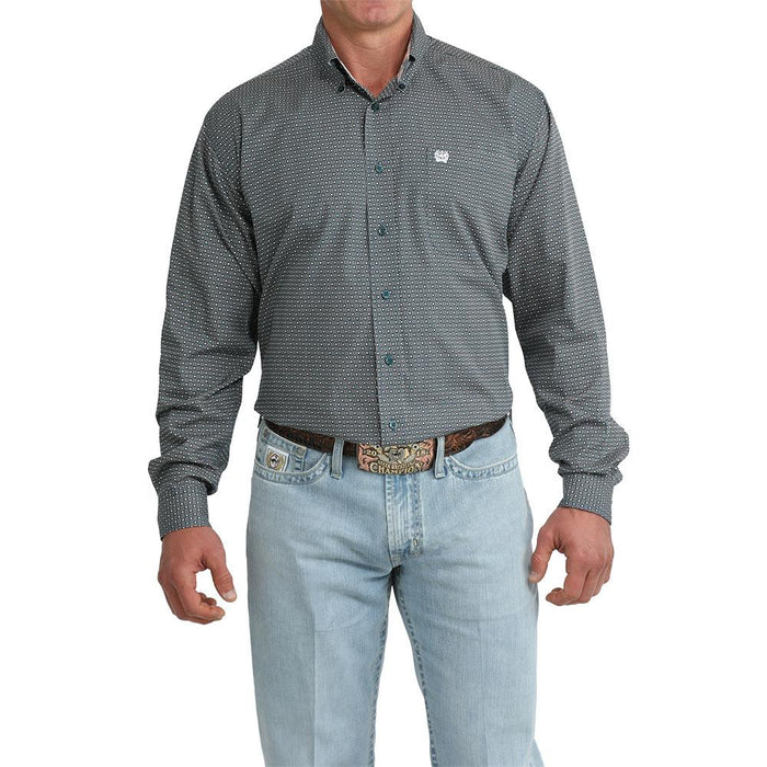 Men's Teal Print Long Sleeve Shirt