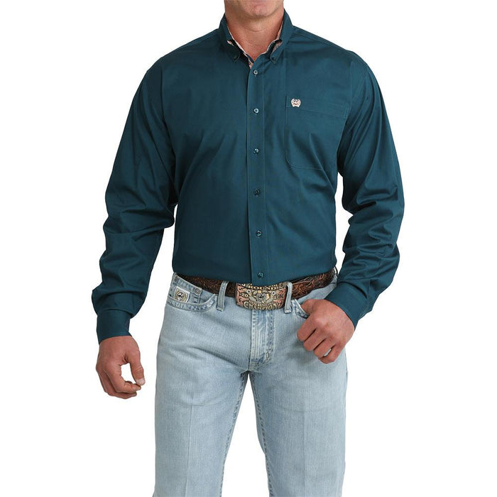 Men's Teal Solid Long Sleeve Shirt