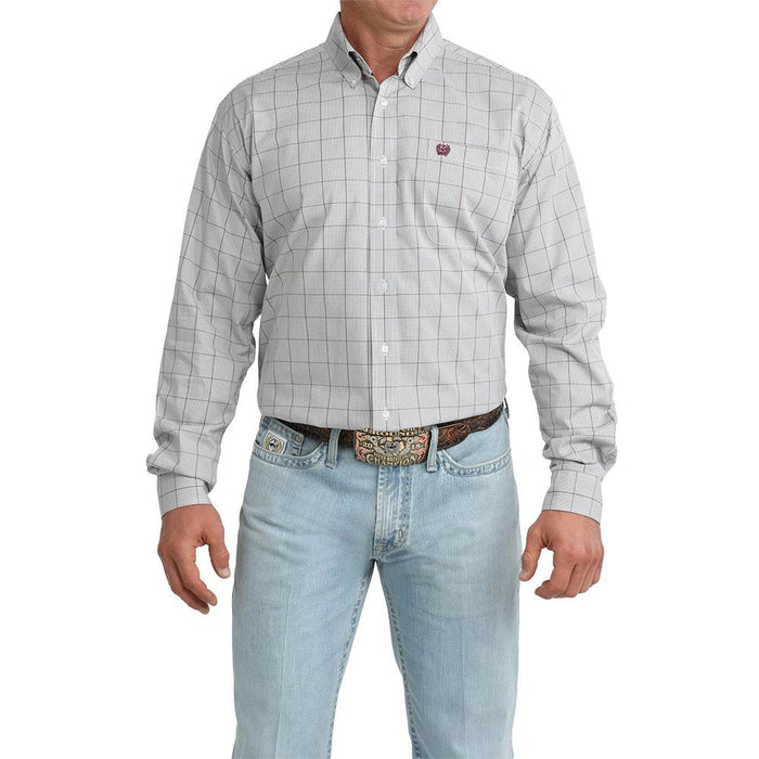 Men's Grey Plaid Long Sleeve Shirt