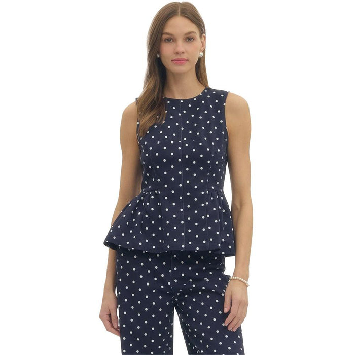 Women's Navy Polka Dot Sleeveless Top