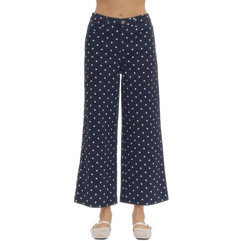 Women's Navy Polka Dot Ankle Pants