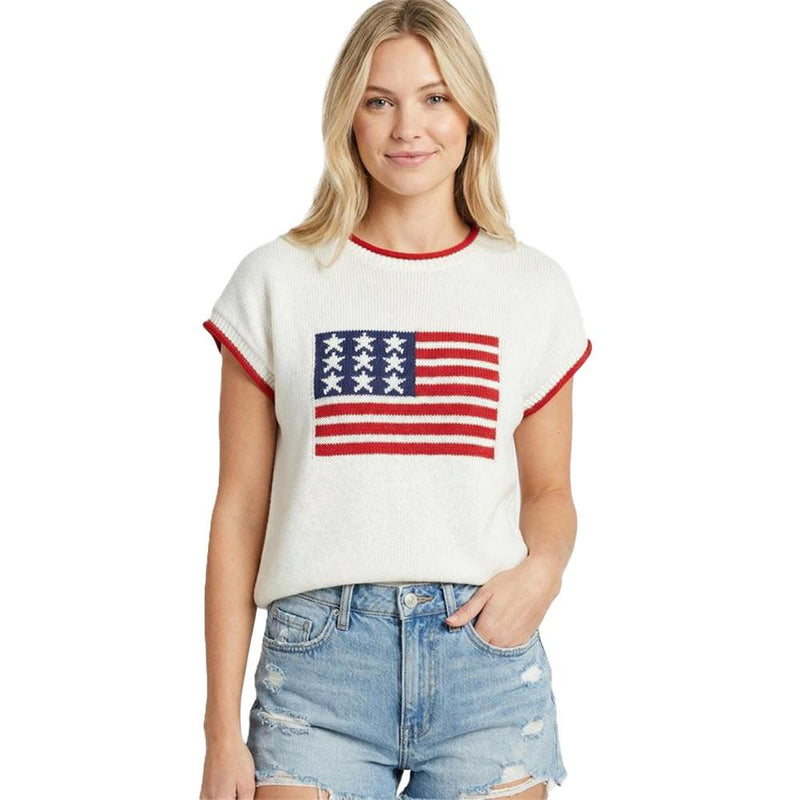 Women's Off White American Flag Jacquard Top