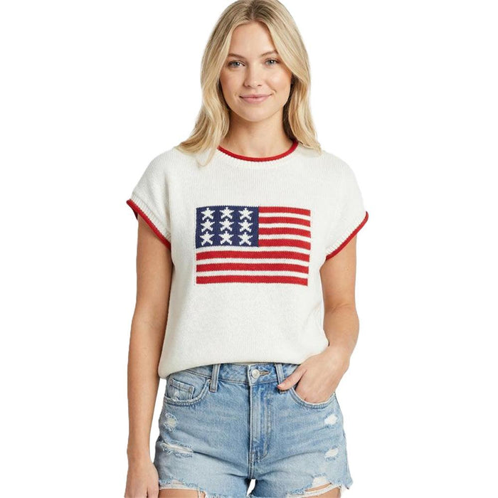 Women's Off White American Flag Jacquard Top