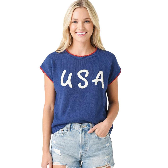 Women's Navy USA Embroidered Top