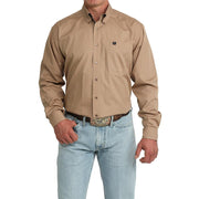 Men's Khaki Solid Long Sleeve Shirt