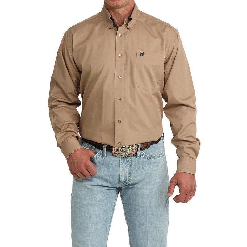 Men's Khaki Solid Long Sleeve Shirt