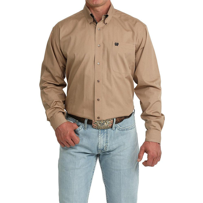 Men's Khaki Solid Long Sleeve Shirt