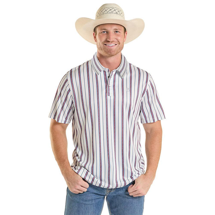 Men's Blue & Red Stripe Performance Polo