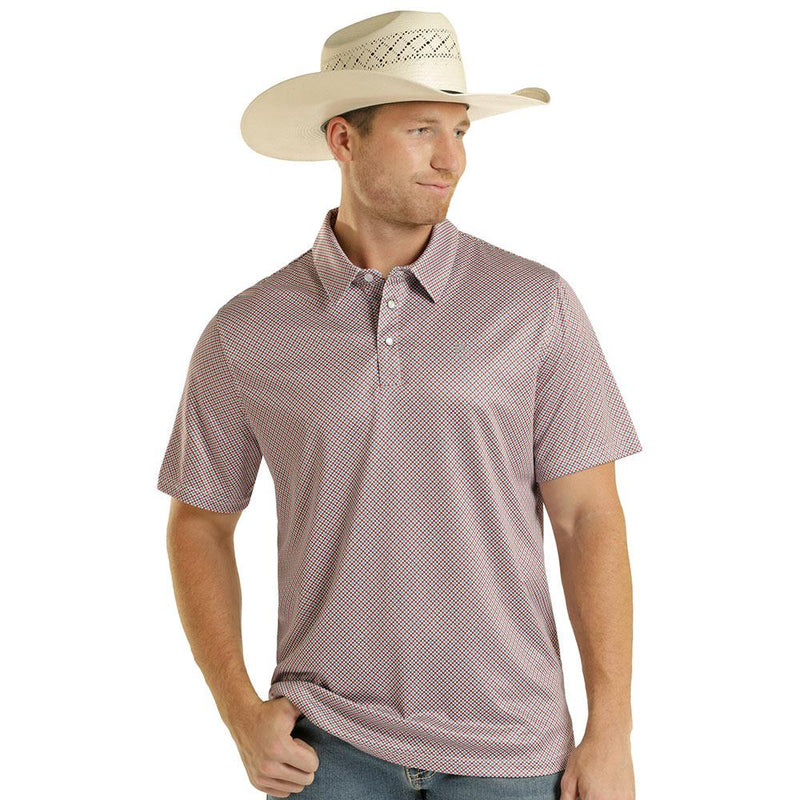 Men's Red Geometric Print Performance Polo