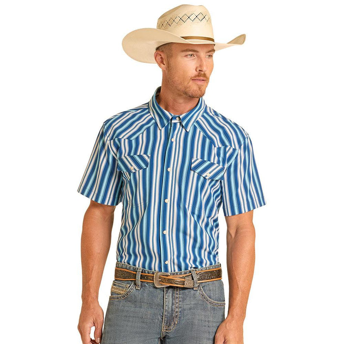 Men's Blue Striped Performance Shirt