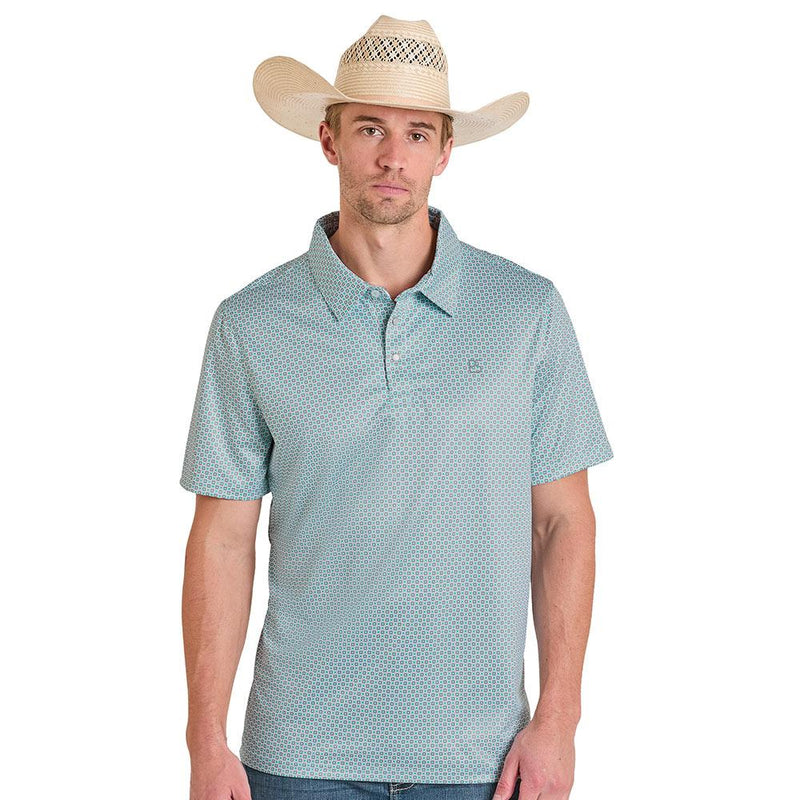 Men's Turquoise Geometric Print Performance Polo